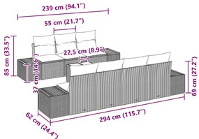 8 Darabos Kert Kanapé Készlet Párnákkal Szürke Poli Rattan