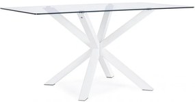 RAY modern üveg étkezőasztal - 160cm - ezüst/fehér/akác