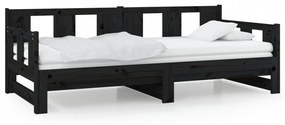 fekete tömör fenyőfa kihúzható kanapéágy 2 x (80 x 200) cm