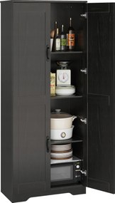 Tárolószekrény, Fürdőszobai fa szekrény, 3 állítható polc, 153 cm magas, Fekete