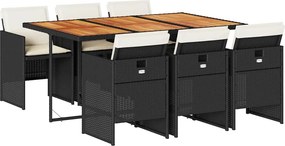 vidaXL 7 részes fekete polyrattan kerti étkezőgarnitúra párnával