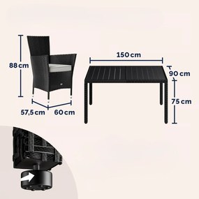 Casaria® Kerti rattan szett Berlin WPC 1+6 - fekete