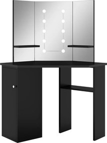 vidaXL fekete sarok fésülködőasztal LED világítással 111x54x141,5 cm