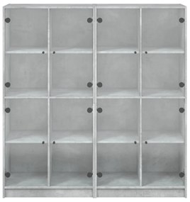 betonszürke szerelt fa könyvespolc ajtókkal 136 x 37 x 142 cm