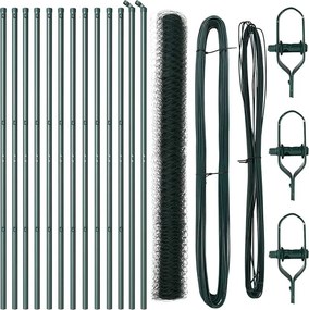 vidaXL Kerítésoszlop Zöld 25 x 1,6 m (36 mm háló) Acél és PVC