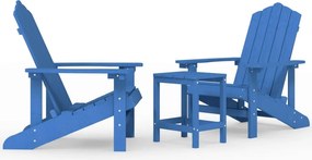 vidaXL vízkék HDPE kerti adirondack székek asztallal