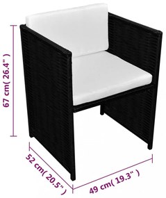 3 darabos fekete polyrattan bisztrószett párnákkal