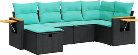 vidaXL 6 részes fekete polyrattan kerti ülőgarnitúra párnákkal