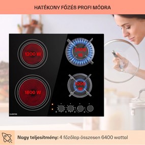 Klarstein MultiChef 4, kombinált gázfőzőlap, 4 zóna, gáz / üvegkerámia