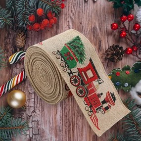 Karácsonyi szalag CHRISTMAS TRAIN 6,3 cm x 2 m, bézs