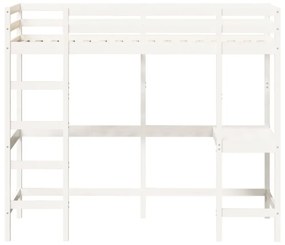 fehér tömör fenyőfa galériaágy íróasztallal 100 x 200 cm