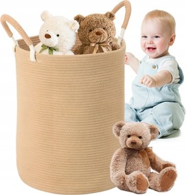 Kézzel Szőtt Hengeres Szennyestartó Kosár Hálószobai Fogantyúkkal