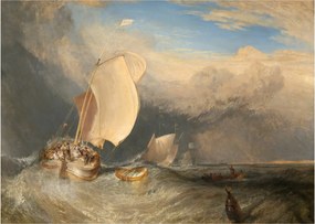Üveg kép - William Turner, Fishing Boats with Hucksters Bargaining for Fish, reprodukciók (70x50 cm)