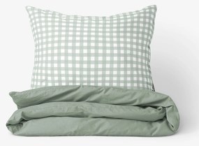 Goldea pamut ágyneműhuzat duo - zsálya színű kockás, zsálya színű hátoldal 220 x 200 és 2db 70 x 90 cm