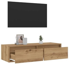 kézműves tölgy színű TV-szekrény LED-lámpákkal 100X35,5x25 cm