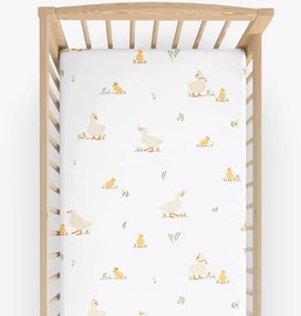 Goldea húsvéti gyermek körgumis pamut lepedő kiságyba - kacsák 60 x 120 cm