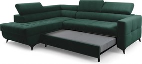 Nardo L sarokkanapé ágyfunkcióval bal oldali - zöld bársony Bluvel 78