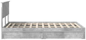 vidaXL Ágykeret fiókkal fejtámlával Beton Szürke 135 x 190 cm Faanyag