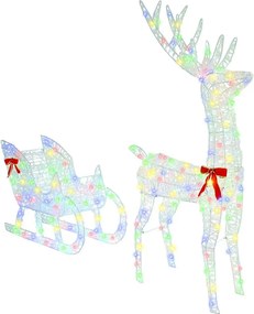vidaXL Rénszarvas húzta szán 200 LED-del színes 70 x 26 x 129 cm Akril