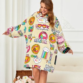 MAGICAL krémszínű báránybunda hatású kapucnis, ujjas pléd