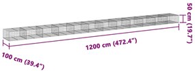 horganyzott vas gabion kosár fedéllel 1200 x 100 x 50 cm