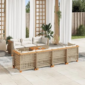8 részes bézs polyrattan kerti ülőgarnitúra párnával
