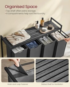 VASAGLE szennyestartó kosár, 4 rekeszes ruhagyűjtő szürke színben