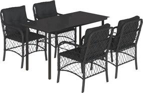 vidaXL 5 részes fekete polyrattan kerti étkezőgarnitúra párnákkal