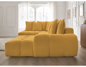 Mustársárga zsenília kinyitható-tárolóhelyes sarokkanapé (bal oldali-U alakú) Everest – Bobochic Paris