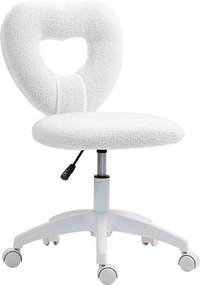 HOMCOM Íróasztali Szék Forgószék Otthoni Irodai Szék Szív Alakú Háttámlával, Magasságban Állítható Teddy Plüss Fodrász Szék Tanulószobába, Fehér | Aos