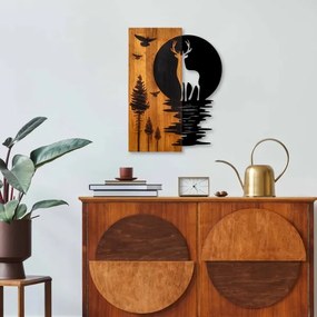 Falra szerelhető dekoráció 43x58 cm, szarvas és hold, fa/fém