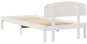 Fehér Ágykeret Fejtámlával 100x200 cm Tömör Fa Fenyő