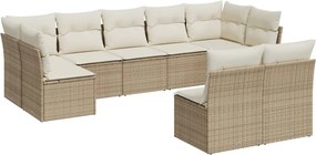 vidaXL 9 részes bézs polyrattan kerti ülőgarnitúra párnákkal