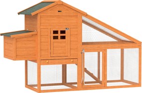 PawHut Kerti Tyúkól 1-2 Tyúk Számára Keltető Területtel, Házikóval és Nyitott Térrel, Fenyőfából és Fémből, 179x67x115 cm, Narancs | Aosom
