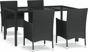 vidaXL 5 részes fekete polyrattan kerti étkezőgarnitúra párnákkal