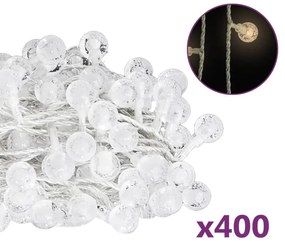 gömb alakú 8 funkciós meleg fehér tündérfényfüzér 400 LED 40 m