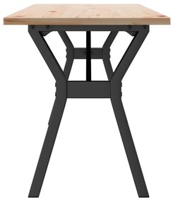 tömör fenyőfa és öntöttvas dohányzóasztal Y-vázzal 160x40x45 cm
