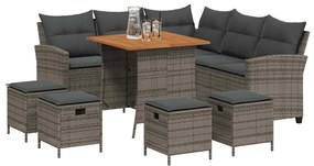 6 részes szürke polyrattan kerti ülőgarnitúra párnákkal L-alakú