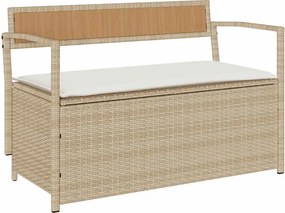 vidaXL bézs polyrattan kerti tárolópad párnával