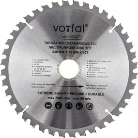 Vágótárcsa Többcélú Fűrész Tct 230X32X40T Fém Fa Kompozit