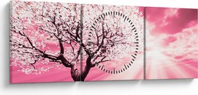 Rózsaszín fa képe (órával) (90x30 cm)
