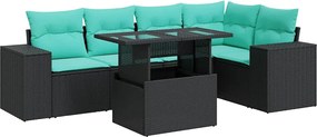 vidaXL 6 részes fekete polyrattan akácfa kerti kanapészett párnákkal