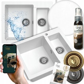 Konyhai mosogató másfélkamrás Gránit fehér 60cm Szifon Automata