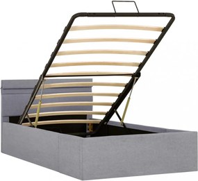 világosszürke szövet LED-es ágy hidraulikus tárolóval 90x200 cm