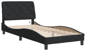 fekete bársony ágykeret LED-ekkel matrac nélkül 90 x 200 cm