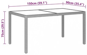 bézs polyrattan és edzett üveg kerti asztal 150 x 90 x 75 cm
