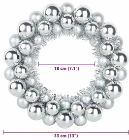 Karácsonyi labda koszorúk 2 pcs Ezüst 33 x 33 x 7 cm