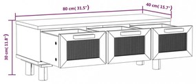 fekete szerelt fa és tömör fenyőfa dohányzóasztal 80x40x30 cm