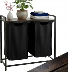 Szennyestartó kosár 2 rekeszes fa polcos asztallappal Loft tároló 92L