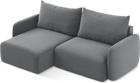 Szürke bársony kinyitható-tárolóhelyes sarokkanapé (bal oldali-heverő résszel) Kalena – Makamii